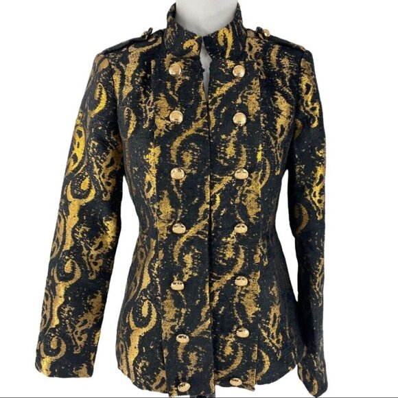 Ark & Co. Women's NWT Black Gold Formal Metallic Silk Wool Luxury Jacket M/C38 - Picture 1 of 10